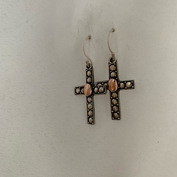 Cross Croix Silver Earrings Boucles d'Oreilles Argent - Picture 2 of 6